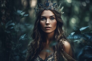 pretty woman with a crown on her head created with Generative AI technology