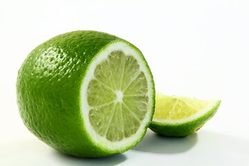 fresh cut lemon lime citrus fruit with cutting in white background