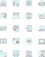 Fototapeta na wymiar Information platform linear icons set. Data, Platform, Analytics, Insights, Intelligence, Reporting, Dashboard line vector and concept signs. Visualization,Integration,Connectivity outline