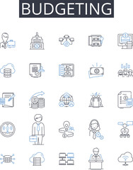 Budgeting line icons collection. Technology, Analytics, Data, Security, Management, Strategy, Digital vector and linear illustration. Innovation,Intelligence,Governance outline signs set