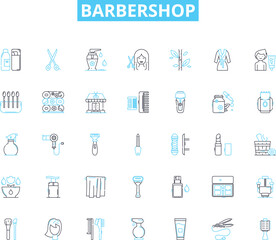 Barbershop linear icons set. Style, Razor, Shave, Cut, Trim, Beard, Grooming line vector and concept signs. Comb,Clipper,Scissors outline illustrations