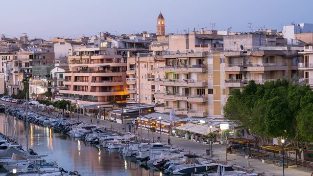 Time-lapse Shot from Day to Night in the Yacht Harbor of Porto Cristo, Mallorca, Spain