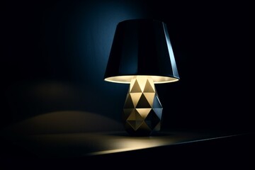 Low poly table lamp illuminating in the dark. Generative AI