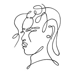 Afro Woman Face Continuous Line. High quality