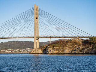 Sea level shot of Nordhordland Bridge, Bergen, Norway