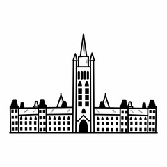 Fototapeta premium Parliament Hill. Attraction of city of Ottawa. National symbol of Canada. Architectural structure. Vector doodle illustration.