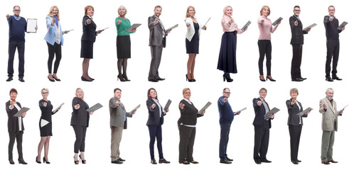 Fototapeta na wymiar group of successful people with notepad in hands isolated