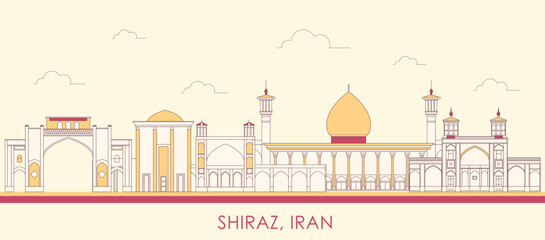 Cartoon Skyline panorama of city of Shiraz, Iran - vector illustration