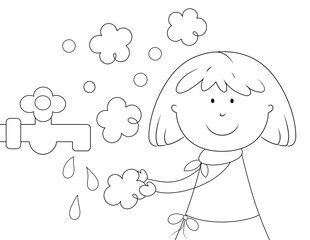 hand washing coloring page for kids. you can print it on 8.5x11 inch paper