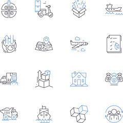 Fototapeta premium Intermodal transportation line icons collection. Containerization, Efficiency, Railways, Trucking, Integration, Logistics, Multimodalism vector and linear illustration. Sustainability,Connectivity