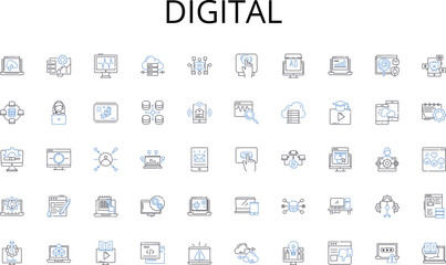 Fototapeta na wymiar Digital line icons collection. Profit, Sales, Income, Cash, Earnings, Royalties, Fees vector and linear illustration. Subscription,Advertising,Donations outline signs set