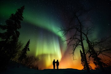 Obraz na płótnie Canvas beautiful bright winter night in a snowy landscape created with Generative AI technology