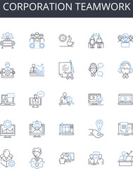 Corporation teamwork line icons collection. Partnership collaboration, Unity harmony, Alliance cooperation, Group effort, Joint venture, Mutual aid, Team effort vector and linear illustration