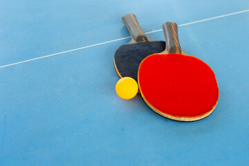 Table tennis equipment racket and ball. Sport for health concept