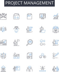Project management line icons collection. Time management, Resource allocation, Team leadership, Budget control, Risk assessment, Event coordination, Operational planning vector and linear