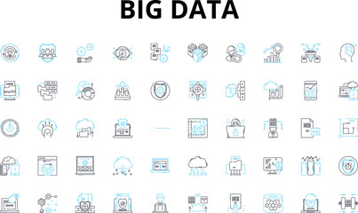 Big data linear icons set. Analytics, Insights, Volume, Velocity, Variety, Cloud, Machine vector symbols and line concept signs. Learning,Predictive,Analysis illustration Generative AI