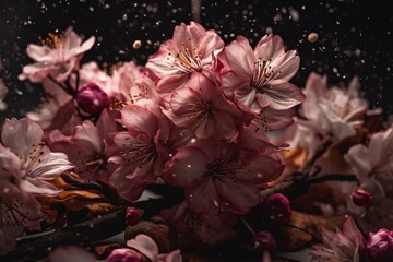 Cherry blossom flowers and dancing petals. Generative AI