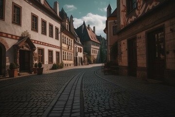 Fototapeta na wymiar Photo of the main street in a castle town. Generative AI