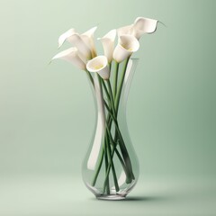 Elegant calla lilies in a tall vase. Mother's Day Flowers Design concept.