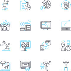 Cloud computing linear icons set. Virtualization, Accessibility, Elasticity, Scalability, Deployment, Integration, SaaS line vector and concept signs. PaaS,IaaS,Public Cloud outline illustrations