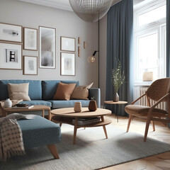 Naklejka na ściany i meble Modern Living Room Interior: House Background in 3D Render