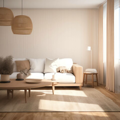 Fototapeta na wymiar Living room . Interior with house background. Modern interior design. 3D Render