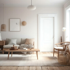Fototapeta na wymiar Living room . Interior with house background. Modern interior design. 3D Render