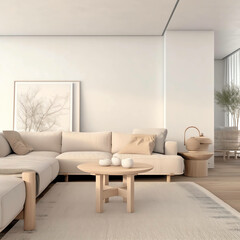 Fototapeta na wymiar Living room . Interior with house background. Modern interior design. minimalist white theme design background 3D Render