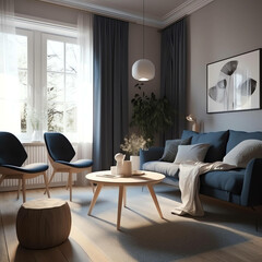 Living room . Interior with house background. Modern interior design.  minimalist white theme design background 3D Render