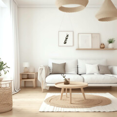 Fototapeta na wymiar Living room . Interior with house background. Modern interior design. minimalist white theme design background 3D Render