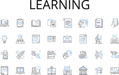 Learning line icons collection. Knowledge acquisition, Skill development, Intellectual growth, Educational attainment, Brain enrichment, Mind expansion, Comprehension enhancement vector and linear
