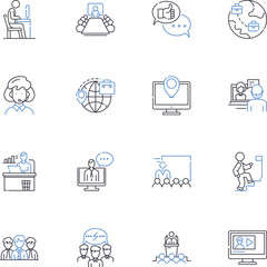 Public affairs line icons collection. Advocacy, Communications, Governance, Lobbying, Accountability, Ethics, Publicity vector and linear illustration. Diplomacy,Transparency,Civic engagement outline