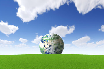 Fototapeta na wymiar Ecoplanet, globe on grass
