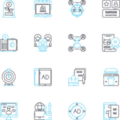SEO optimization linear icons set. Keywords, Analytics, Content, Backlinks, Ranking, Meta-tags, Algorithm line vector and concept signs. URL,Traffic,Optimization outline illustrations