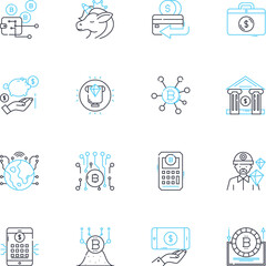 Economic growth linear icons set. Expansion, Prosperity, Progression, Development, Advancement, Flourishing, Boom line vector and concept signs. Surge,Growth,Thriving outline illustrations
