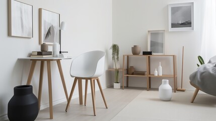 Close-up white chair in interior. AI generated