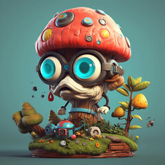 Cityscape Wonderland Cyberpunk-Styled 3D Render Monster Mushrooms