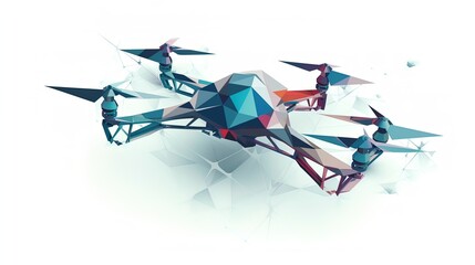 Minimalist Drone Transforming into Polygonal Triangles on a White Background in 8K created with generative ai technology