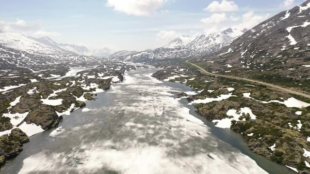 Aerial view of the Klondike Highway - Alaska to the British Columbia and Yukon. Driving the historic Klondike Highway, Klondike Gold Rush