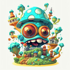 Obraz na płótnie Canvas Cyberpunk Fantasy 3D Render Monster Mushrooms Amidst Urban Cityscape