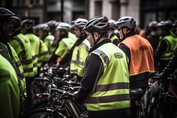 Demonstration of cyclists for road safety. Generative AI