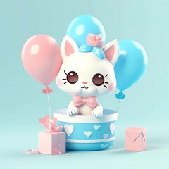 happy birthday adorable and cute colorful 3D cat character design illustration and wallpaper background 