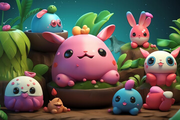 adorable and cute colorful 3D animal character design illustration and wallpaper background 