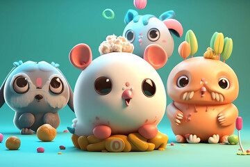 Cute fantasy cartoon with a cute style, suitable for posters and other print media