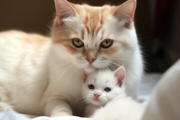 Obraz premium Cute shot of mommy cat with her baby kitten. Generative AI