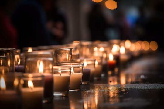 Candles for vigil of victims tragedy. Generative AI