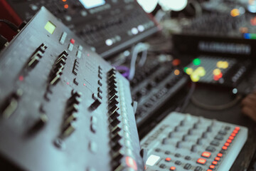 dj playing music on professional dj equipment,