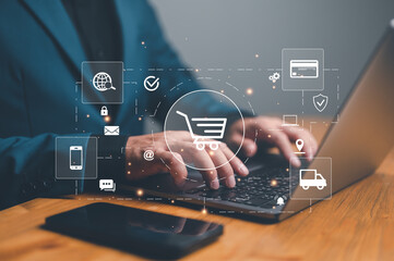 Businessman shopping cart and business icons, concept of internet Technology, online shopping,...