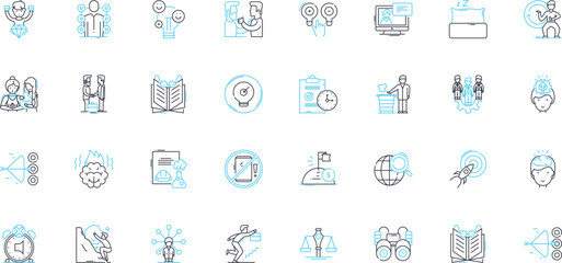 Efficiency and effectiveness linear icons set. Streamlined, Optimization, Productivity, Precision, Integration, Time-saving, Synergy line vector and concept signs. Maximization,Incremental,Improvement