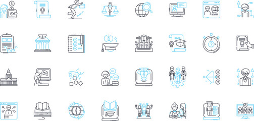 Interactive teaching linear icons set. Engaging, Innovative, Responsive, Collaborative, Dynamic, Experiential, Adaptive line vector and concept signs. Game-based,Playful,Multimodal outline